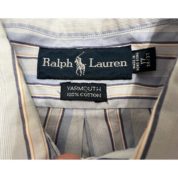 Ralph Lauren Shirt Mens Large 17, 36/37 Yarmouth Blue White Orange Vintage 80s - Picture 3 of 10